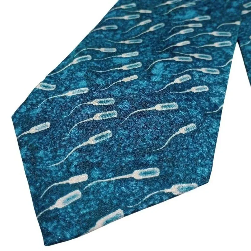 Vintage Absolut Dad Silk Necktie Teal Blue Novelty Fun Gift for Him 58 inches